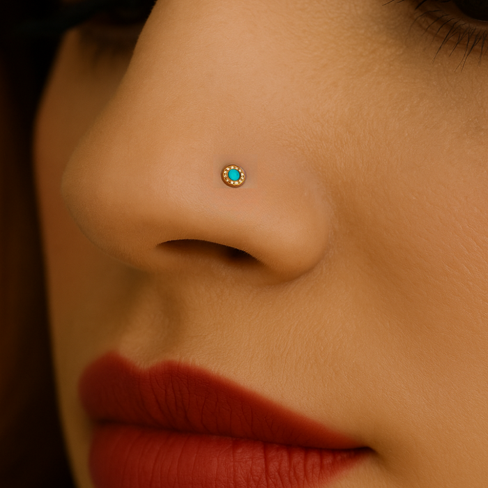 9K Gold Jewelled L-Shape Nose Stud - Monster Piercing