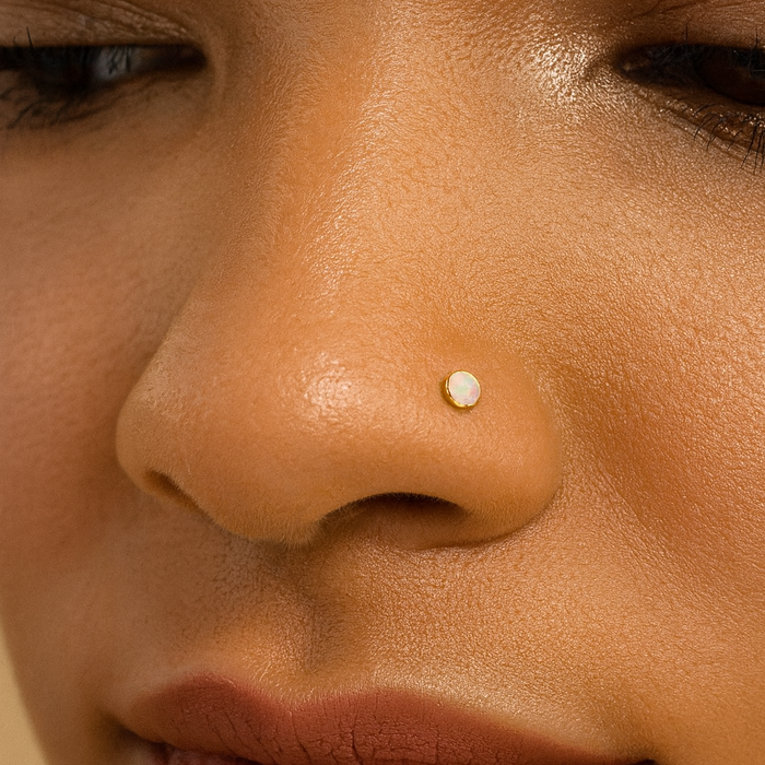 9K Gold L-Shaped Crystal Nose Stud - Monster Piercing