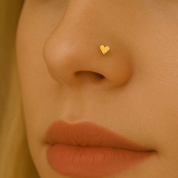 9K Gold Plain Heart Design Nose Bone - Monster Piercing