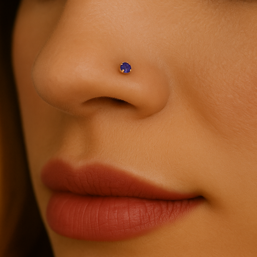 9K Gold Tanzanite Jewelled L-Bend Nose Stud - Monster Piercing