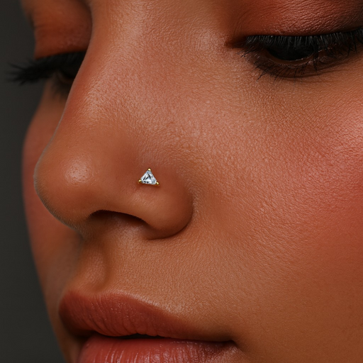 9K Gold Triangle Cut Cubic Zirconia Jewelled Nose Bone - Monster Piercing