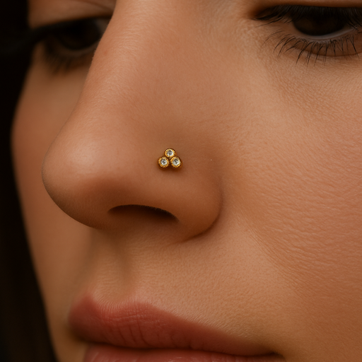 9K Gold Triple Stone Nose Bone - Monster Piercing