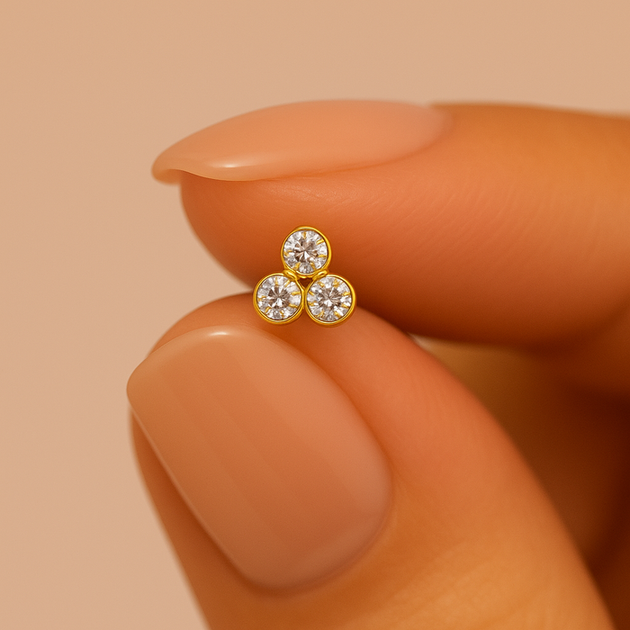 9K Gold Triple Stone Nose Bone - Monster Piercing