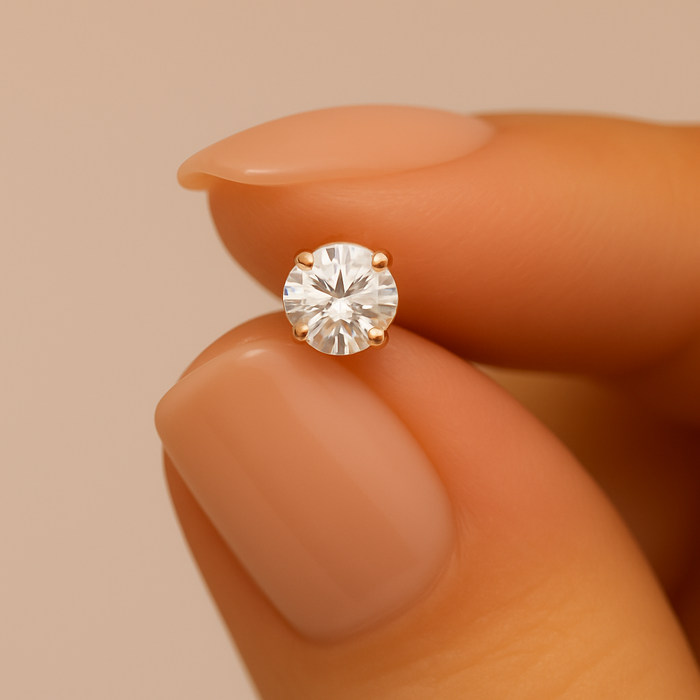 9K Gold with Round Shaped Clear Colour Cubic Zirconia Jewelled Nose Bone - Monster Piercing