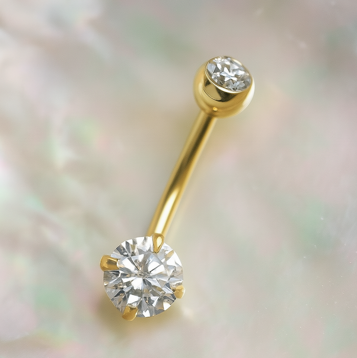 9K Gold Double CZ Jewelled Internally Threaded Belly Ring