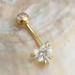 9K Gold Heart Shaped CZ Jewelled Internally Threaded Top Ball With CZ Belly Ring - Monster Piercing