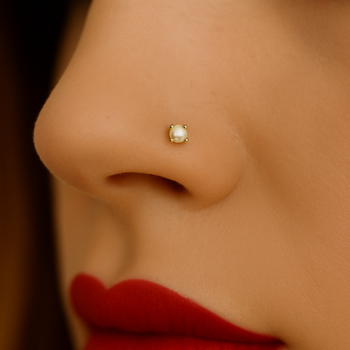 9K Gold L-Shaped Pearl Nose Stud - Monster Piercing