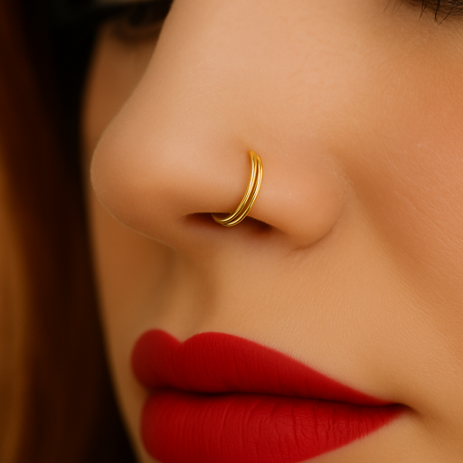 9K and 14K Gold Seamless Continuous Double Round Nose Hoop Ring - Monster Piercing