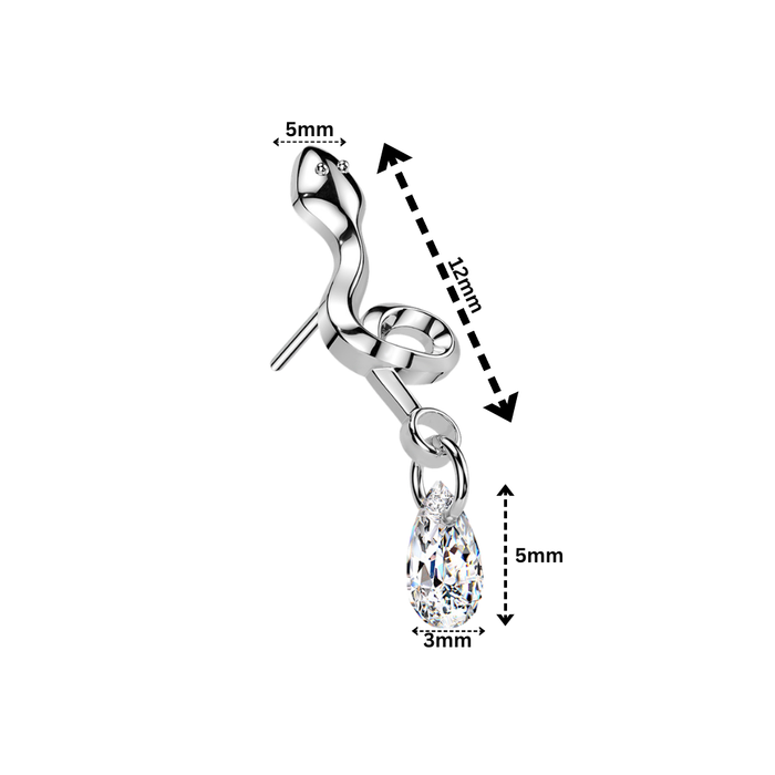 G23 Titanium Snake & Pear CZ Dangle Threadless Labret Accessory Top