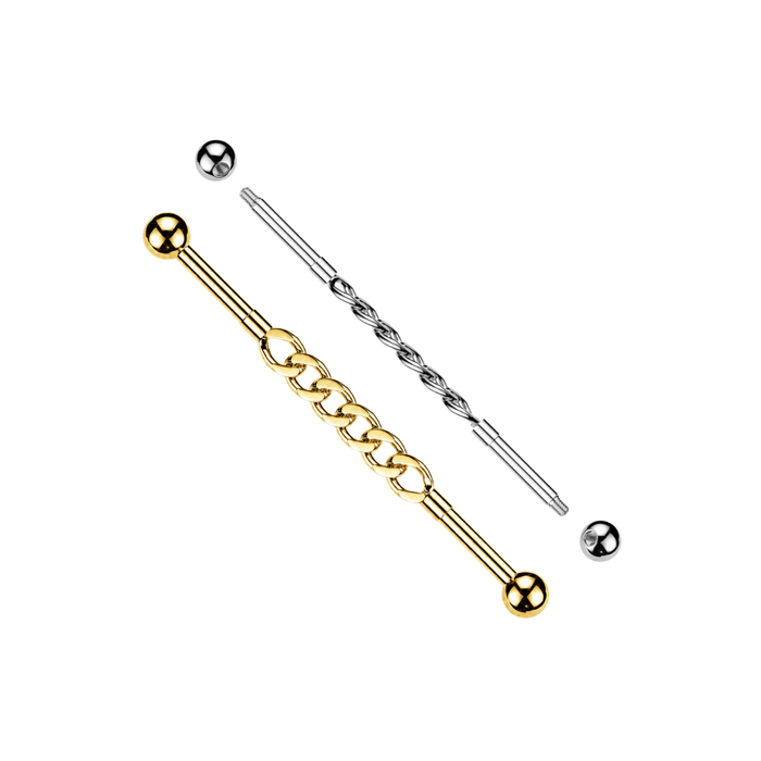 316L Surgical Steel Industrial Barbell with Cuban Style Chain Connector