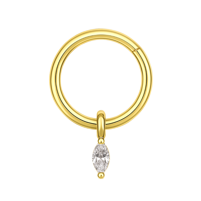 316L Surgical Steel Marquise Stone Jeweled Dangling Style Hinged Segment Clicker Hoop - Monster Piercing