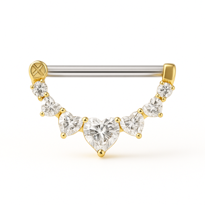 316L Surgical Steel Jewelled Heart Nipple Clicker Ring