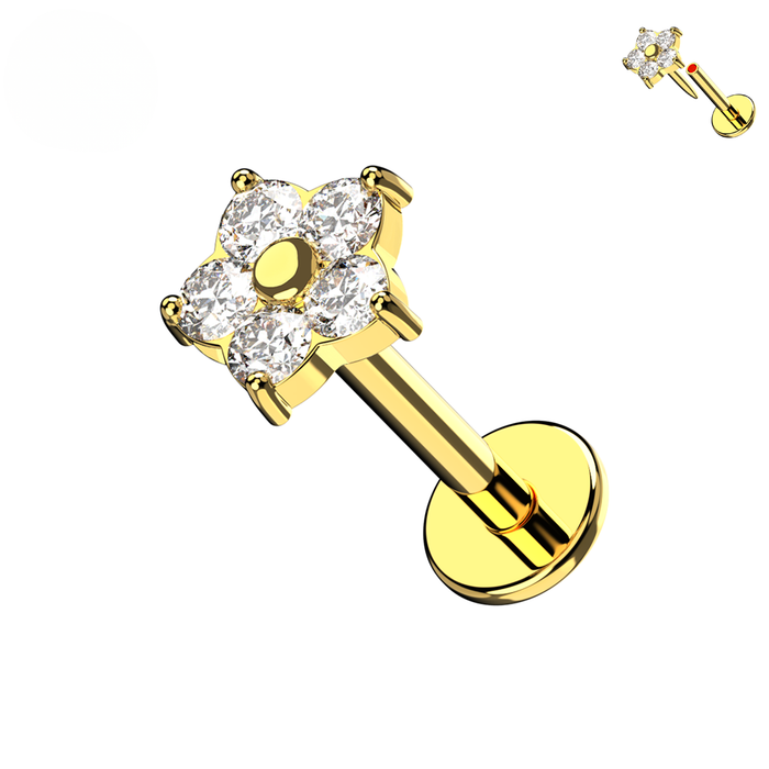 925 Sterling Silver CZ Jewelled Flower Threadless Flatback Stud