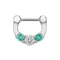 316L Surgical Steel Three Pronged White and Aqua CZs Septum Clicker Ring