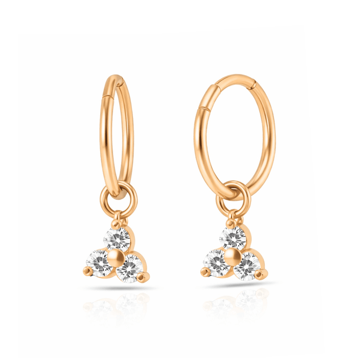 925 Sterling Silver Tri CZ Jewelled Drop Hinged Clicker Earrings Fashion Earrings