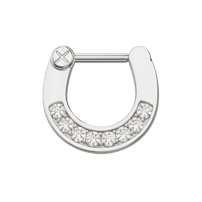 316L Surgical Steel 7 Cz's Paved Septum Clicker Ring