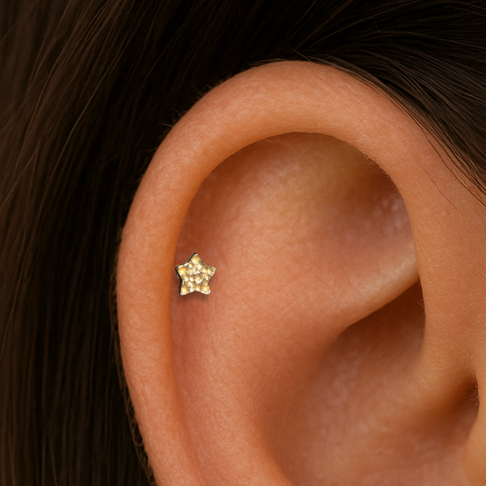 14K Gold Internally Threaded Star Screw Fit Stud - Monster Piercing