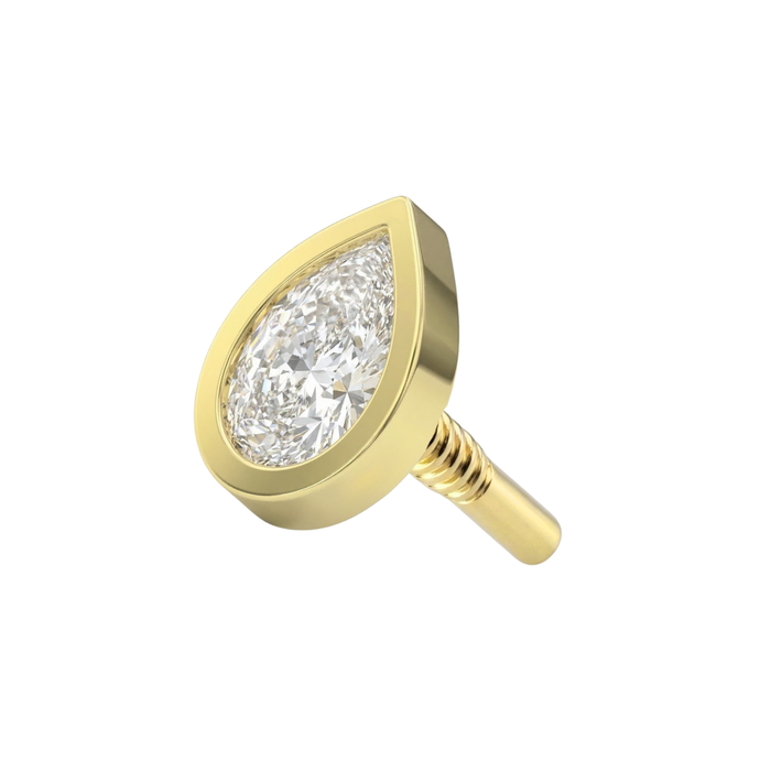 14K Gold Internal Thread Bezel Set Teardrop CZ Top
