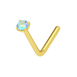 14K Gold Crystal Jewelled in Prong Setting L Bend Nose Stud