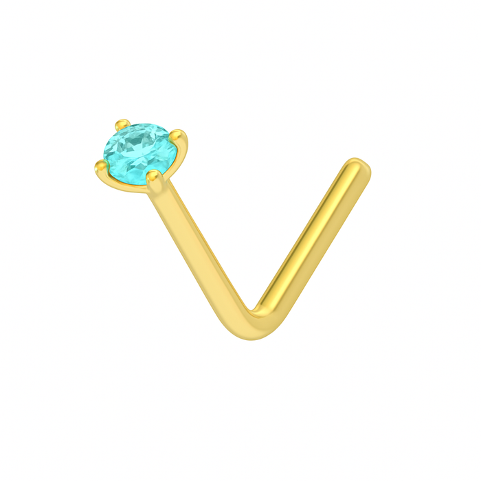 9K Gold L-Bend Crystal Nose Stud - Monster Piercing