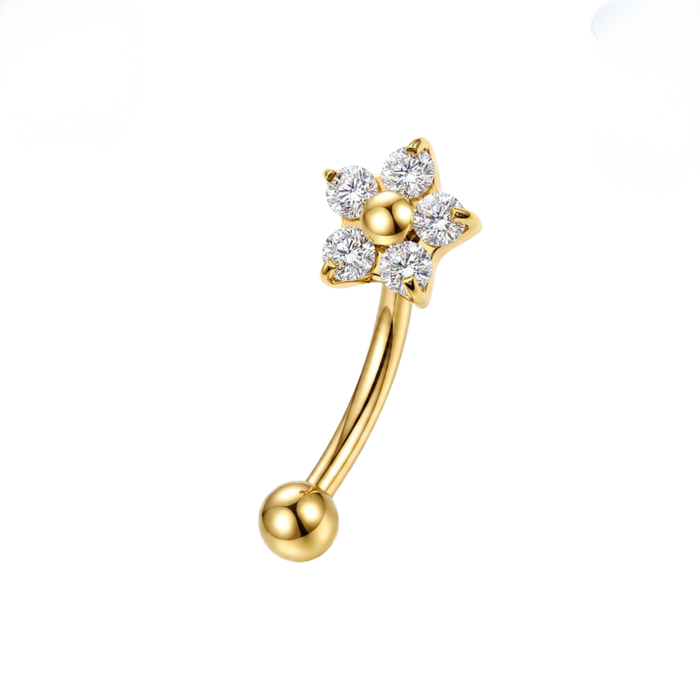 G23 Titanium Five-Petal CZ Flower Curved Barbell