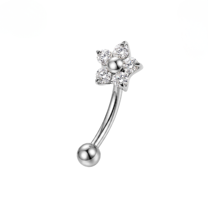 G23 Titanium Five-Petal CZ Flower Curved Barbell