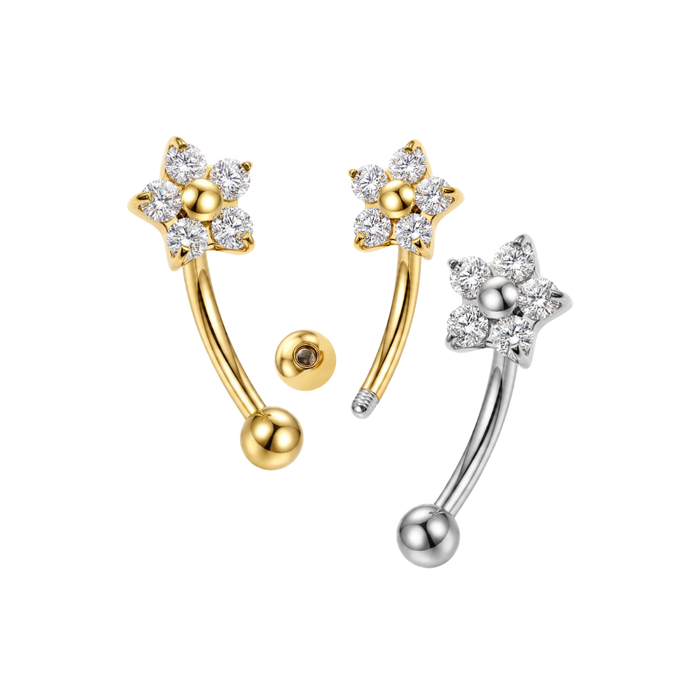 G23 Titanium Five-Petal CZ Flower Curved Barbell