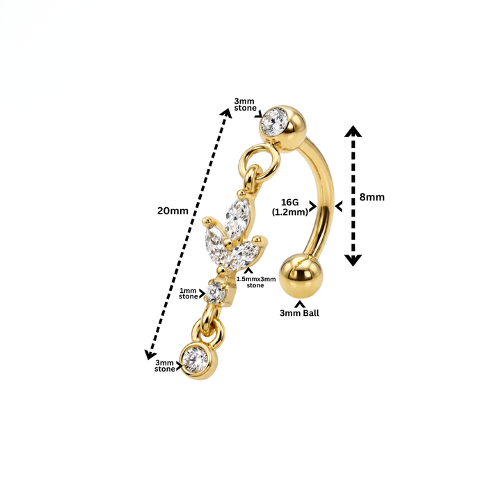 G23 Titanium Five-Petal CZ Flower Curved Barbell
