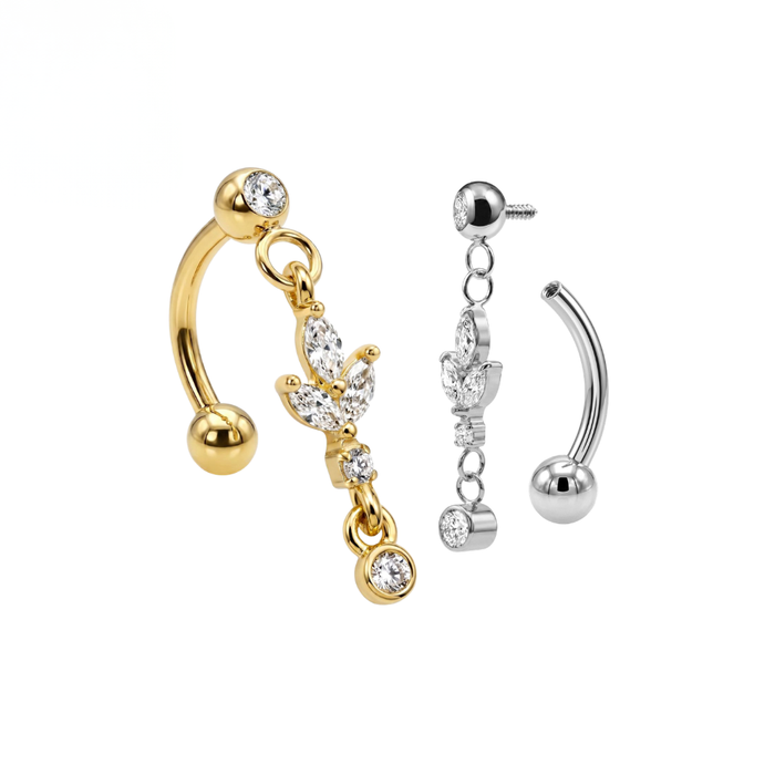 G23 Titanium Five-Petal CZ Flower Curved Barbell