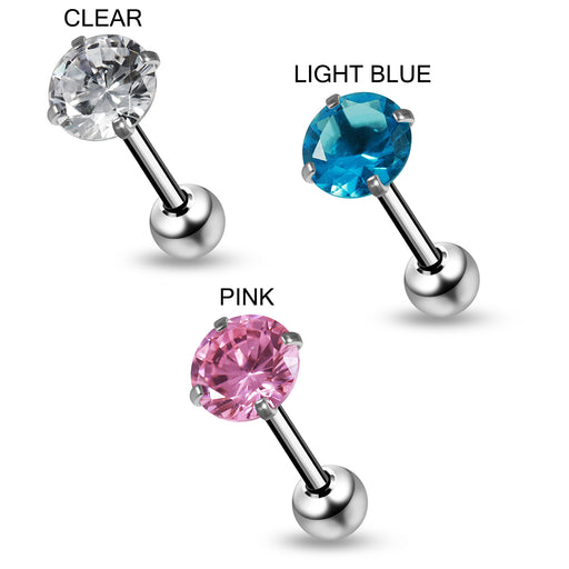 316L Surgical Steel Round Shape Cubic Zirconia Jewelled Tongue Bar - Monster Piercing