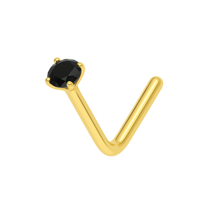 9K Gold L-Bend Crystal Nose Stud - Monster Piercing