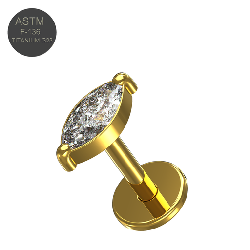 G23 Titanium CZ Jewelled Marquise Push-Fit Flatback Stud - Monster Piercing