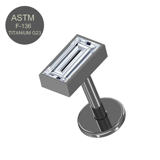 G23 Titanium Baguette CZ Jewelled Push-Fit Flatback Stud - Monster Piercing