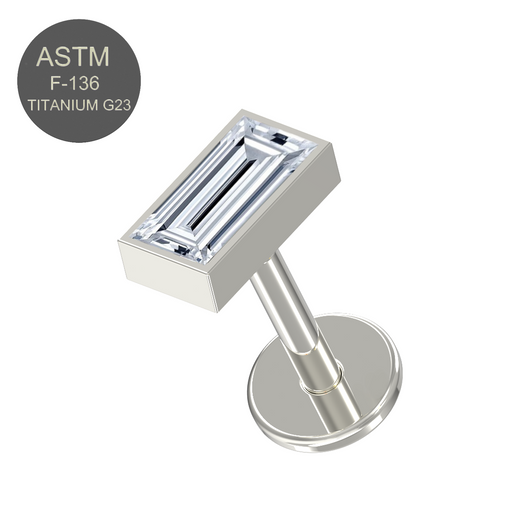 G23 Titanium Baguette CZ Jewelled Push-Fit Flatback Stud - Monster Piercing