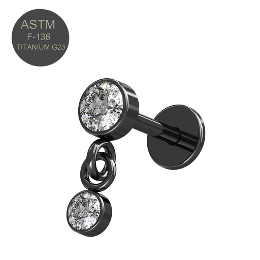 G23 Titanium CZ Stone Dangling Push-Fit Flatback Stud - Monster Piercing