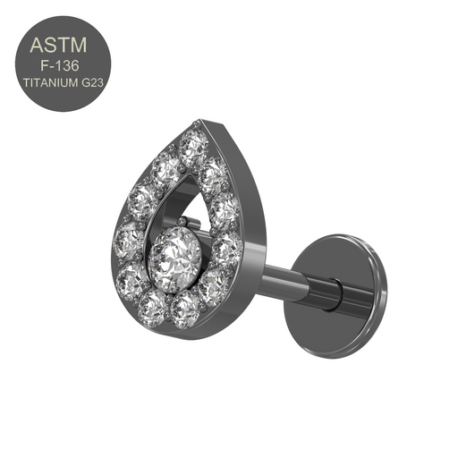 G23 Titanium CZ Jewelled Tear Drop Push-Fit Flatback Stud - Monster Piercing