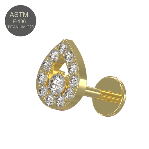 G23 Titanium CZ Jewelled Tear Drop Push-Fit Flatback Stud - Monster Piercing