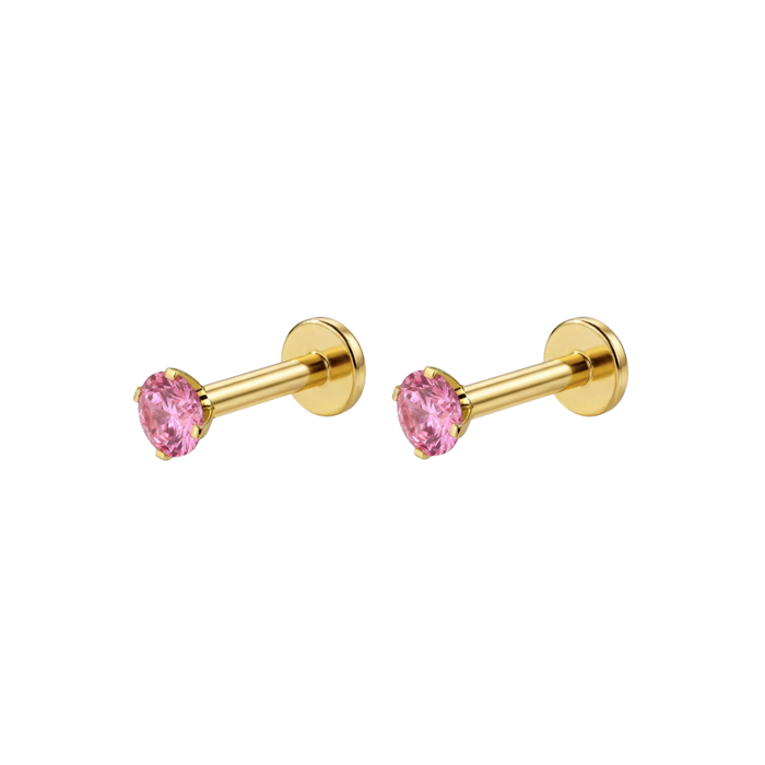 14K Gold Claw-Set Pink Lab Grown Diamond Threadless Flatback Pair Monster Piercing United Kingdom