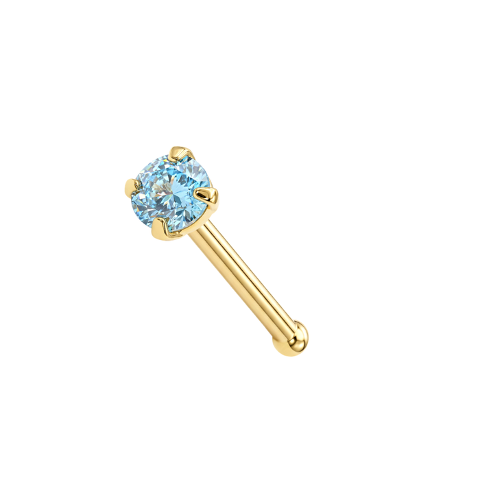 14K Gold Claw-Set Round CZ Nose Bone Stud