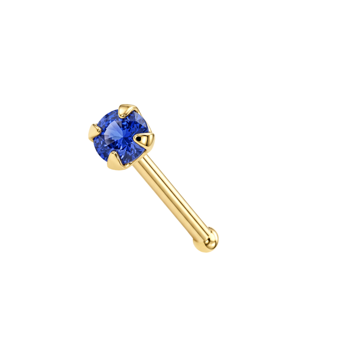 14K Gold Claw-Set Round CZ Nose Bone Stud