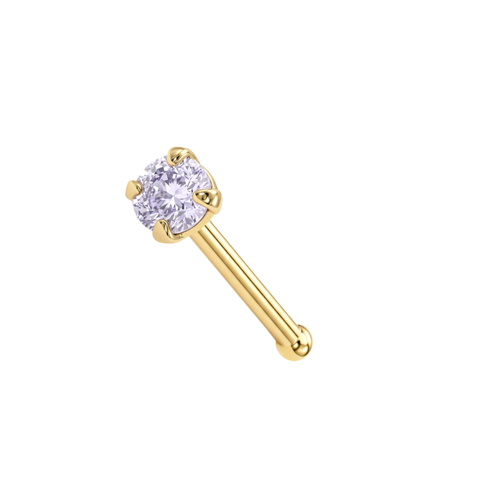 14K Gold Claw-Set Round CZ Nose Bone Stud