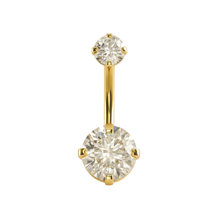316L Surgical Steel Gold Anodised Double CZ Jewelled Prong-Set Belly Ring