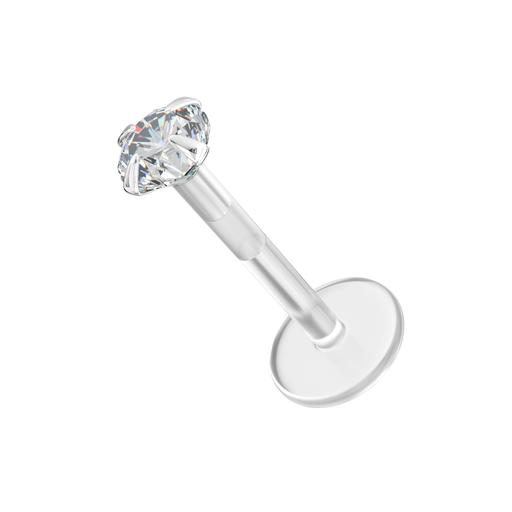 925 Sterling Silver and Bio Flex Madonna Labret with Clear Stone Jewelled push-fit Top - Monster Piercing
