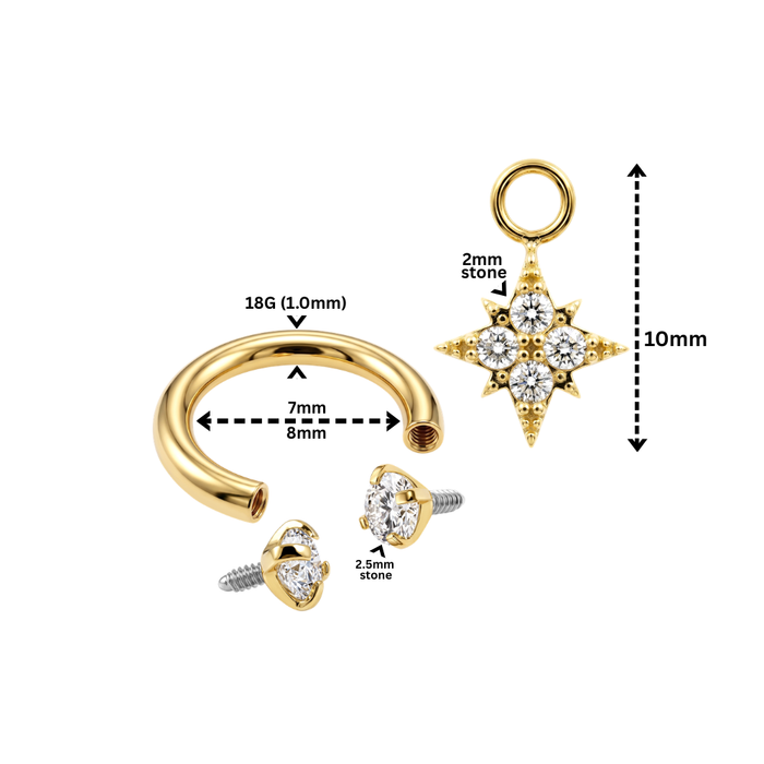 G23 Titanium North Star Drop with Double Prong-Set CZ Circular Barbell