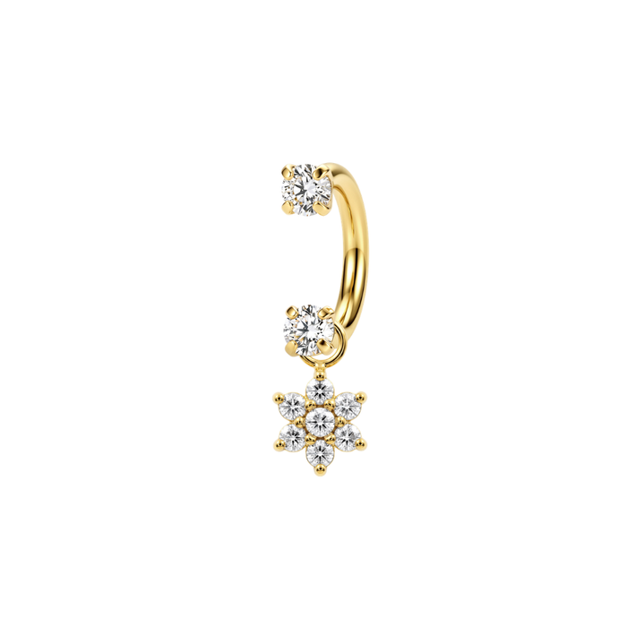 G23 Titanium Daisy Flower Drop with Double Prong-Set CZ Circular Barbell
