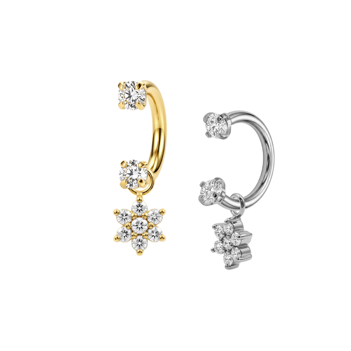 G23 Titanium Daisy Flower Drop with Double Prong-Set CZ Circular Barbell