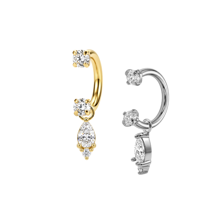 G23 Titanium Pear CZ Drop with Double Prong-Set CZ Circular Barbell