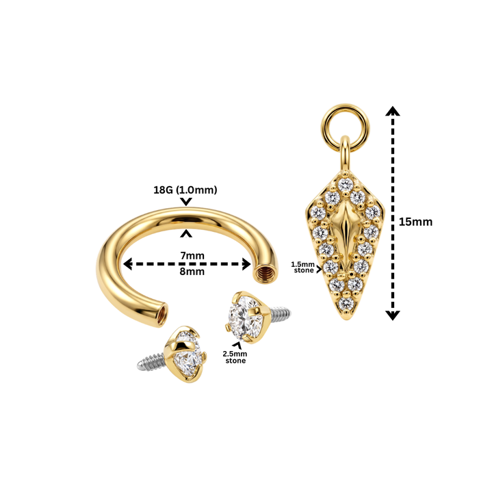 G23 Titanium CZ Jewelled Kite Drop with Double Prong-Set CZ Circular Barbell