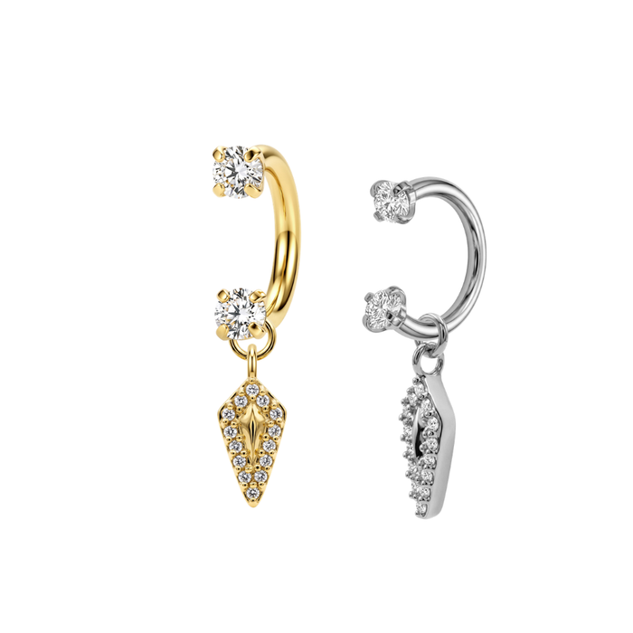 G23 Titanium CZ Jewelled Kite Drop with Double Prong-Set CZ Circular Barbell