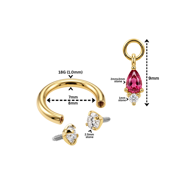 G23 Titanium Pink Pear Drop with Double Prong-Set CZ Circular Barbell